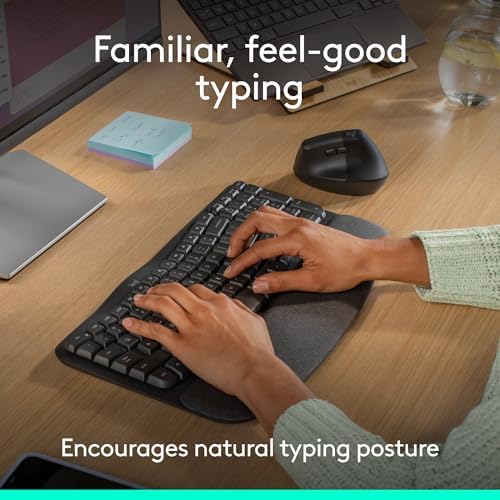 Logitech Wave Keys Ergonomic Wireless Keyboard with Palm Rest - Graphite - Image 3