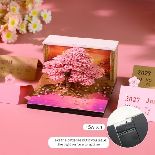 3D Memo Pad Time Piece Calendar 2027, 3D Tear-Off Art Desk Calendar 2027, Creative 3D Memo Pad Paper Art Tree House DIY Paper Carving Decoration (Cherry Blossom Tree) - Image 4