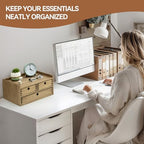 KIRIGEN Wooden Desk Organizer with 3 Drawers and Top Shelf Brown DT2D3C-DBR - Image 6