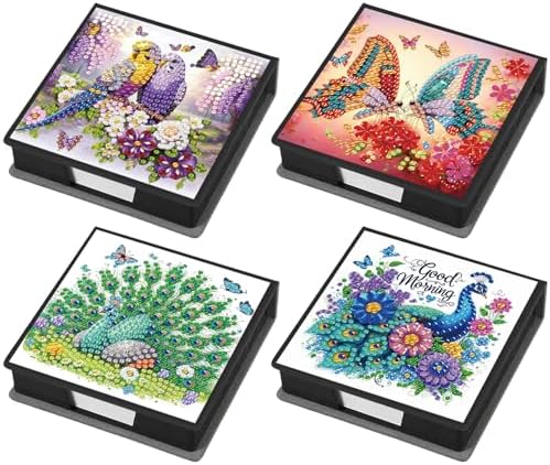 4PCS Diamond Art Painting PU Notecard Box DIY Craft Sticky Note Box with 160 Sheets of Paper Sticky Note Holder for Living Room Home Office Decoration for Adults Beginners Desk Organiser(Animal) by Unknown