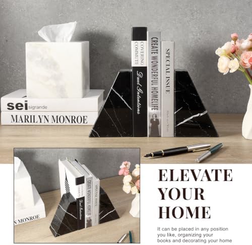 Koville Marble Bookends for Shelves, Natural Stone Book Ends for Large Books, Heavy Duty Bookends, Decorative Bookends for Office Home Kitchen Decor, Unique Modern Book Ends(Black) - Image 6