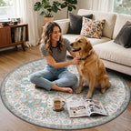 5FT Round Office Chair Mat for Hardwood Floor, Non-Slip Washable Cyan - Image 3
