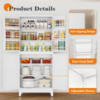 GAIOUS 74.8" Tall Metal Food Cabinet, White Kitchen Pantry Cabinet Cupboard - Image 4