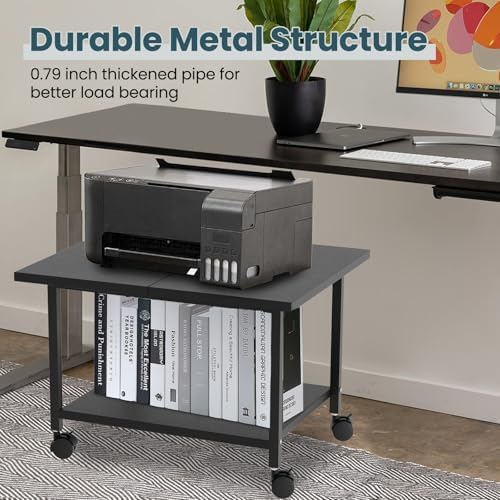 SwaaVee Printer Stand, 2-Tier Under Desk Printer Stand, Printer Cart with Wheels for Home, Office, Heavy-Duty Storage Shelf, Black - Image 4