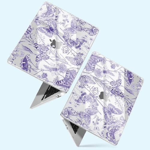 for New MacBook Air 13 inch Case 2026 M5 2025 M4 2024 M3 M2 Chip– Aesthetic Lightweight Cute Design Clear Hard Shell 6-in-1 Bundle with TPU Keyboard Cover & 2X OTG Adapters,Butterfly Purple - Image 3