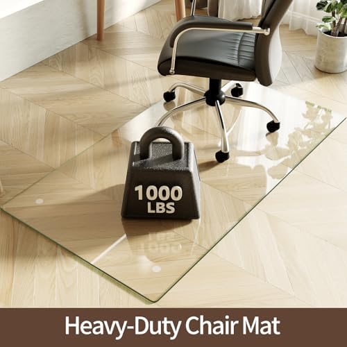 Koonmi Tempered Glass Chair Mat 30"x55" - Premium Office Chair Mat for Hardwood Floors & Low-Pile Carpet with 4 Non-Slip Pads - Thick Scratch-Resistant Surface - Image 2