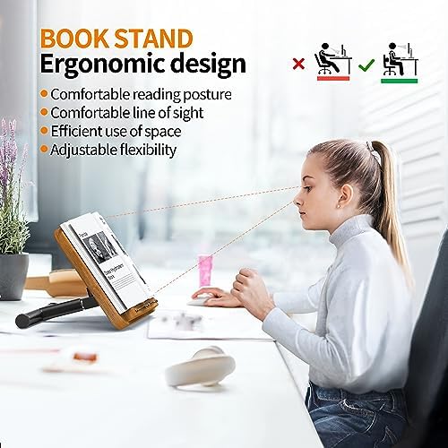 NAMON 2-in-1 Dual-use Floor & Desktop Book Stand, 100% Solid Wood, Height Adjustable from 16.5" to 51", Floor Reading Stand with Page Clip for Cookbooks, Sheet Music, Projector (with a T-Shaped) - Image 5