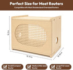 Natural Wood Router Box Hider with Rattan Doors, Tabletop Cable Management Cabinet to Hide Modem & Cords, Fits up to 11" H, 16"x10.4"x12" - Image 2