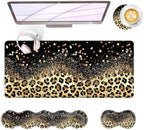 Large Keyboard Mouse Pad Set, Extended Mouse Pad+Keyboard Wrist Rest Support, Memory Foam Ergonomic Easy Typing, 4Pcs (31.5×11.8 in) Desk Pad Set for Office Home,Leopard Print by Unknown
