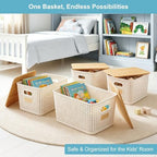 Bagnizer 2 Pack Tall Plastic Storage Bins with Bamboo Lids, 10.8qt Stackable Storages Baskets for Organizing Desktop Closet Playroom Classroom Office, 12"L x 8.3"W x 6.1"H, Cream White - Image 4