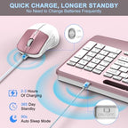 Rechargeable Silent Wireless Keyboard and Mouse Combo, Ergonomic Wrist Rest & Phone Tablet Holder, USB-C Adapter Included, 2.4G Lag-Free Cordless Set for Windows Mac Laptop PC Home Office (Rose Gold) - Image 5