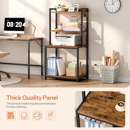 HOOBRO Printer Stand with Charging Station, 4-Tier Printer Table with Storage, Large Tall Printer Shelf, for Home Office, Kitchen, Living Room, Black and Rustic Brown BF13UPS01 - Image 6