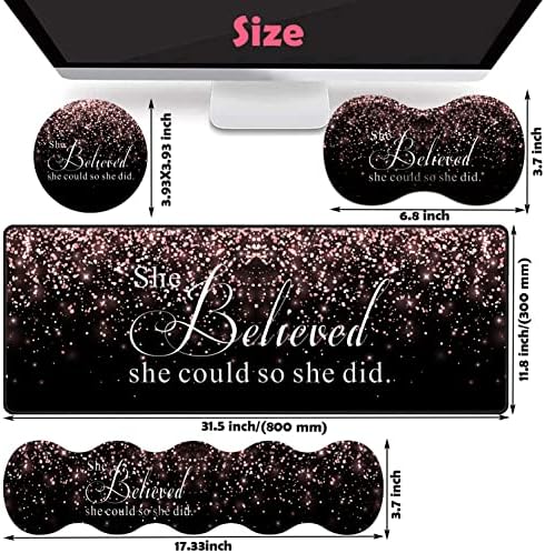 Large Gaming Mouse Pad, Keyboard Wrist Rest + Mouse Wrist Pad + Coaster Combination Set, Memory Sponge Non-Slip Base. Suitable for Office and Home, She Believed She Could So She Did - Image 6