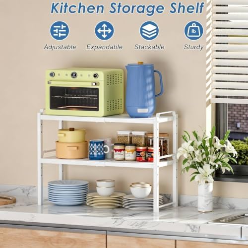 Expandable Cabinet Shelf Organizer, Metal Kitchen Countertop Storage Shelf - Image 4