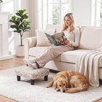 Joveco Small Foot Rest Stool Ottoman, Square Upholstered Fabric Footstool for Couch, Under Desk, Office, Living Room, Printing Beige - Image 3