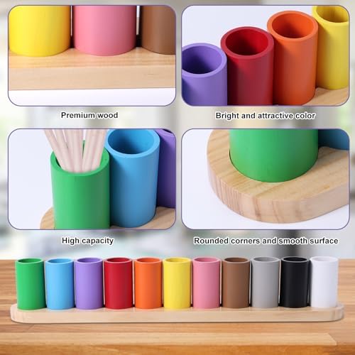 Wooden Colored Pencil Holder, Crayon Organizer 11 Movable Compartments - Image 4