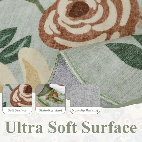 DUKINO 5x7 Area Rugs for Bedroom, Floral Washable Rug Non Slip, Sage Green - Image 6