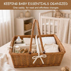 Wicker Diaper Caddy Organizer, Woven Rattan Diaper Caddy Basket with Removable Divider for Changing Table, Portable Car Organizer for Diapers Storage, Baby Shower Gifts - Image 4