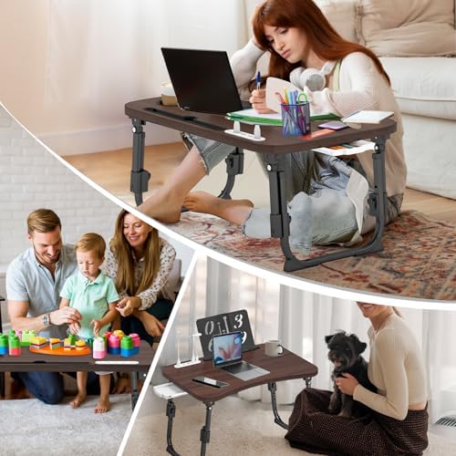 Lap Desk for Bed Adjustable Height, Foldable Bed Table with Storage Drawer, Tablet Slot & Cup Holder, Portable Laptop Stand for Bed & Sofa, Bed Desk for Adults & Kids, Walnut - Image 7