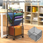 DAOUTIME 8 Tier Rolling File Cart with Hanging File Folder Organizer, Mobile File Organizer with 2 Sides Access Bookcase, Beside/Under Desk Cart with Wheels for Office Home School - Image 3