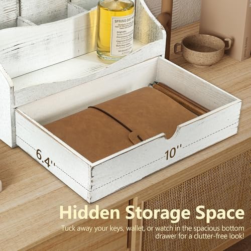 Rebee Vision Mail Organizer for Desk with Drawer for Home Decor, Whitewash - Image 5