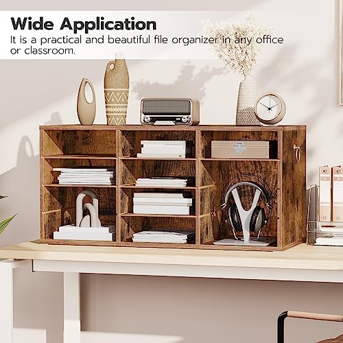 HOOBRO Countertop Mail Sorter Organizer, Wooden Literature Organizer, Student Mailbox for Classroom, Desktop Bill Organizer for Office Home School, 12 Compartments Rustic Brown FG43WF01 - Image 3