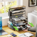 Ekisemio 8 Tier Desk File Organizer with Sliding Drawer, Desktop Organizers and Accessories, Letter Size File Organizer for Desk, Black - Image 6