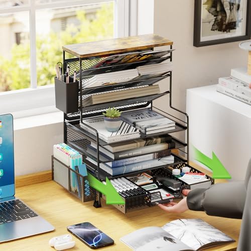 Ekisemio 8 Tier Desk File Organizer with Sliding Drawer, Desktop Organizers and Accessories, Letter Size File Organizer for Desk, Black - Image 6