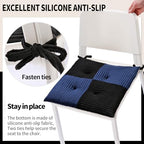 Office Stacking Chair Cushions 4 Pack, Corduroy High Density Foam Kitchen Seat Cushions with Ties, Square 17" x 17" Indoor Non-Slip Dining Chair Pads, Black+ Navy，4pcs - Image 5