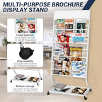 4-Tier Rolling Magazine Rack, Floor Standing Brochure & Literature Display Stand, 23.4" Wide, White - Image 4