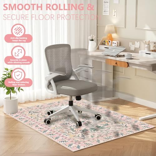 Office Chair Mat for Hardwood Floor & Tile Floor,36"x48"-Pink Flowers - Image 4