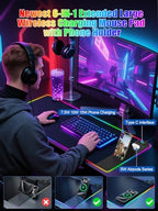 Mouse Pad with Foldable Phone Holder & Wireless Charger, XXL RGB Gaming Mousepad 31.5"x15.8" Large Desk Mat for Keyboard, Black Desk Pad with Dual Qi Charging Station | 11 Colors 5 Modes | Waterproof - Image 3