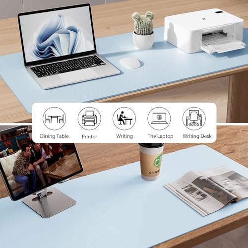 Aothia Faux Leather Desk Mat - Non-Slip PU Leather Desk Blotter, Waterproof Writing Surface, Large Desk Pad for Office & Home (Baby Blue, 55" x 17") - Image 6