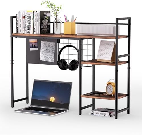 38.5" 3-Tier Desktop Bookshelf | Desk Organizer Shelf & Computer Monitor Stand | Dark Brown Home Office Storage by mesh+desktop+storage