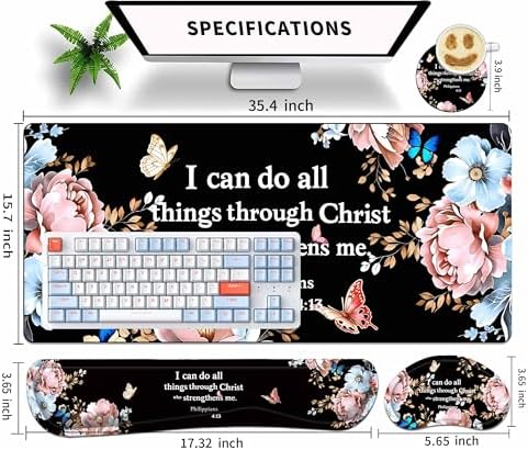 Extended Large Mouse Pad Set 31.5 x 15.7 – Christian Floral All-in-One Desk Set with Keyboard Wrist Rest, Mouse Wrist Rest & Coaster, Ergonomic Desk Accessories for Women, Faith-Inspired Office Gift - Image 5