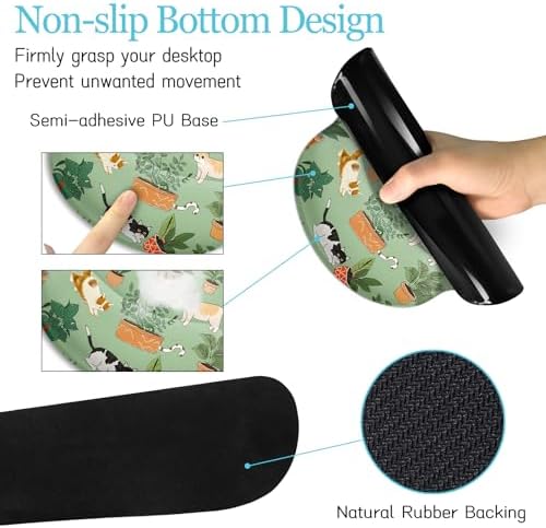 LIMKRIAN Cat Ergonomic Mouse Pad XXL Desk Mat Set, Green Desk Accessories - Image 4