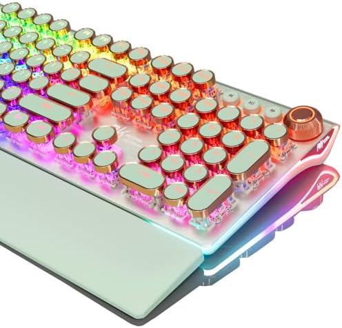 RK ROYAL KLUDGE X108 Typewriter Style Mechanical Keyboard, Wired Gaming Keyboard 108 Keys RGB Backlit Sidelight, Detachable Wrist Rest, Volume Knob, Retro Round Keycaps Blue Switches - Green by RKROYALKLUDGE