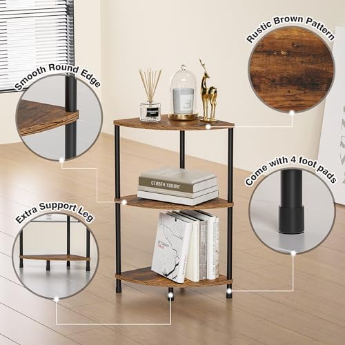 3 Tier Corner Plant Shelf Stand for Bathroom, 23.2", Rustic Brown - Image 6