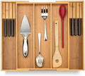 Purawood Kitchen Drawer Organizer with Knife Blocks - Utensil Drawer Organizer for Kitchen, Cutlery Tray & Silverware Organizer, 3-5 Slots - Bamboo Organizer for Utensils & Flatware (Natural) by PURAWOOD
