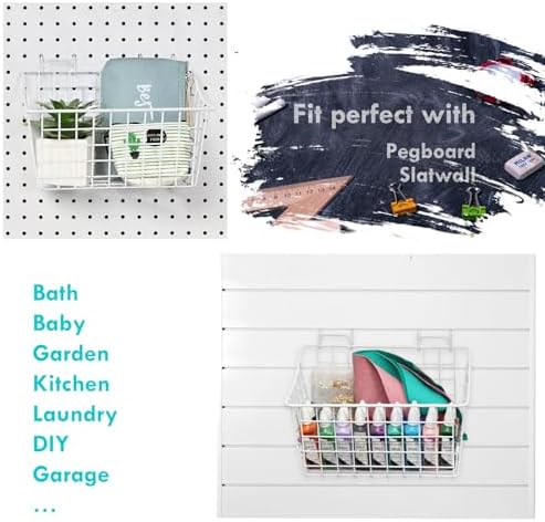 Pegboard Baskets With Hooks, 3 Pack Peg Board Wall Organizer Set (White) - Image 5