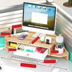 Triangle Monitor Stand Riser,Cut Triangle Save Space Desktop Corner,Desktop corner shelf with drawers wooden computer stand with storage laptop risers office organization. (Have drawers) - Image 2