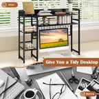 GIANTEX Desktop Bookshelf, 37" Desk Shelf for Up to 32" Computer Monitors, 4 Tier Desktop Display Shelves with Grid Panel, 6 Movable Hooks, Anti-tip Device, Desk Hutch for Home Office Dorm (Black) - Image 4
