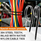 Blulu 13 Inch 200 Pcs Black Cable Ties with Metal Tooth Self Locking - Image 5