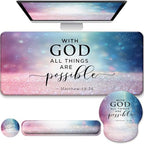 Desk Mat Set + Keyboard and Mouse Pad with Wrist Rest Support,4-in-1 Large Mousepad Computer Mats for Desktop Home & Office-with God by VINEBURY