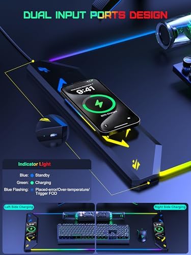 5-in-1 RGB Mouse Pad with Wireless Charging, Large Gaming Desk Mat, Black - Image 3