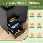 5 Drawer Metal Cabinet, Office Storage Cabinet w/Universal Wheels, Printer Stand with Storage Shelves, Rolling File Cabinets for Home Office(Black) - Image 4