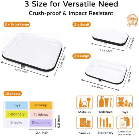 6 Pack Clear Hard Shell Zipper Case with Labels, 2S+2L+2XL - Image 2