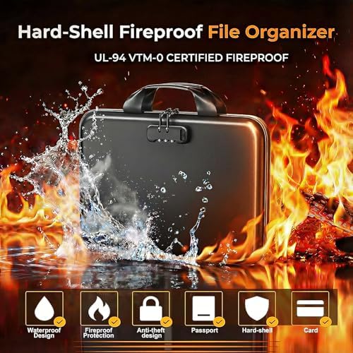 Fireproof Document Organizer with Lock, Semi-Rigid EVA Shell File Box with 13-Pocket Accordion Folder, Water-Resistant Storage for Important Documents, Passports & Certificates - Image 2