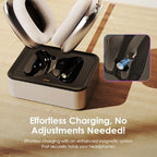 Headphone Charging Station for AirPods Max 1 & 2 - Magnetic Charger Dock with Lightning & USB-C Connectors, LED Indicator, Easy Drop-in Charging (Silver) - Image 3