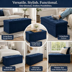 ALASDO 43 Inch Folding Storage Ottoman Bench with Hidden Storage, Velvet Storage Ottoman Foot Rest Stool, End of Bed Bench for Bedroom, Living Room, Entryway and Closet, Navy Blue - Image 6